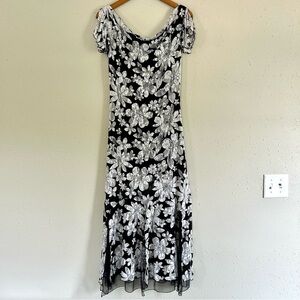 🦋BC Black Cat Fashion Black White Lace Floral Cowl Neck Maxi Dress Small Wedding